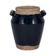 Decorative Flower Vase w 2 Squared Handles | 11" Glazed Navy Blue
