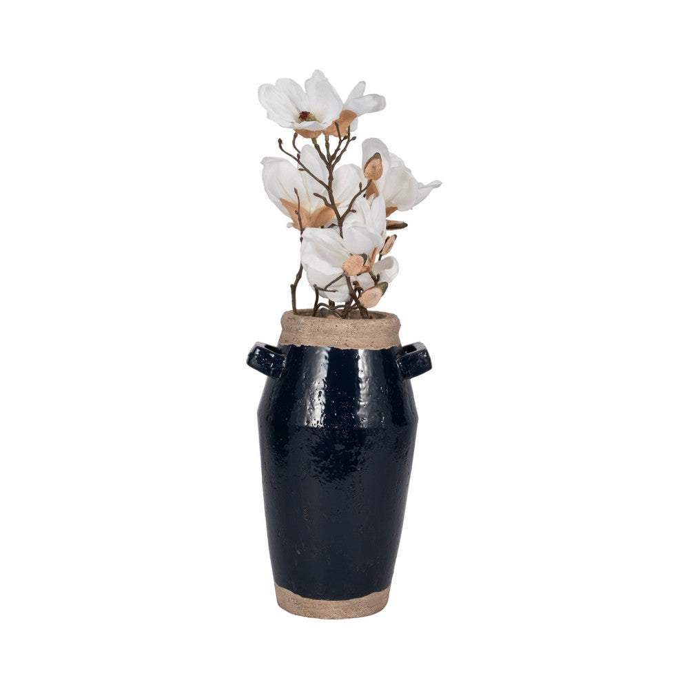 Jaxy Decorative Vase | Squared Side Handle | Navy Blue-Tan Terracotta 14"