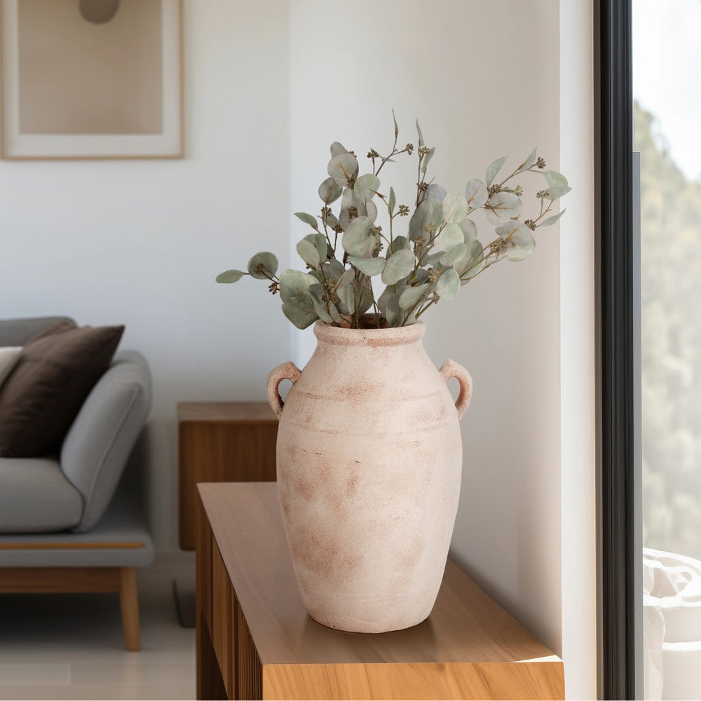 Antique Inspired Flower Vase | 19" Weathered White Terracotta Finish