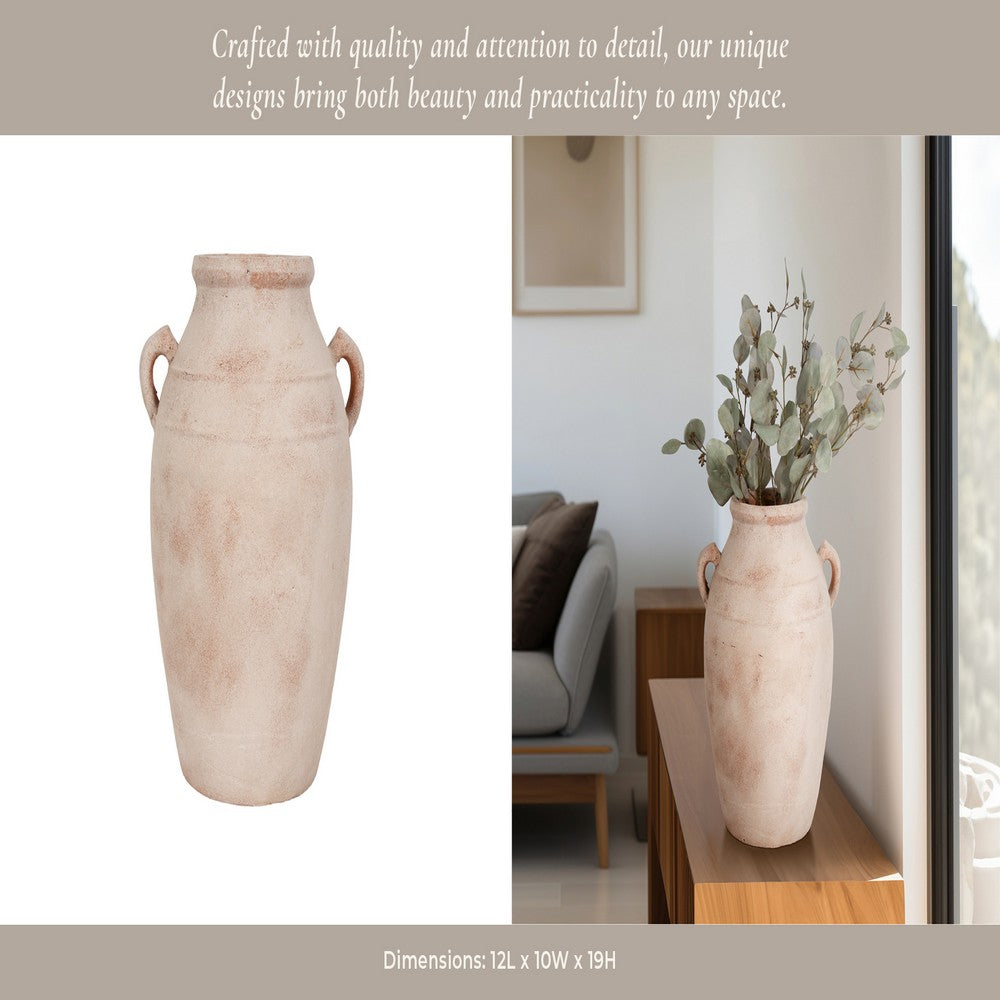 Antique Inspired Flower Vase | 19" Weathered White Terracotta Finish