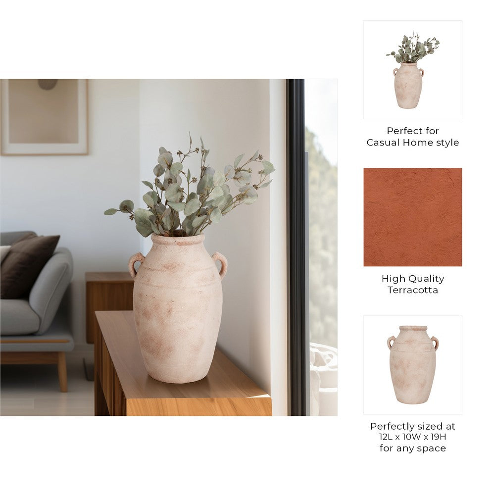 Antique Inspired Flower Vase | 19" Weathered White Terracotta Finish