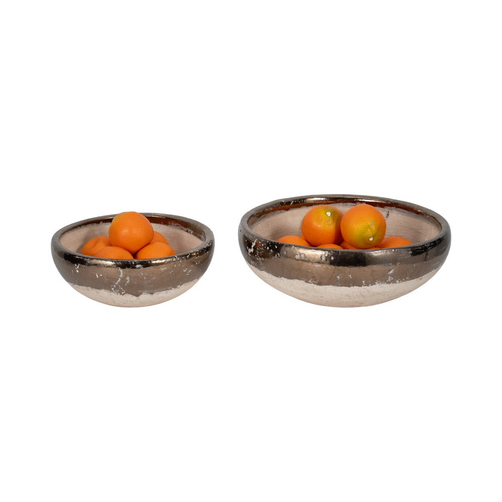 Decorative Accent Bowl Set of 2 | Mud Gray Finish w Gold Rim Accent