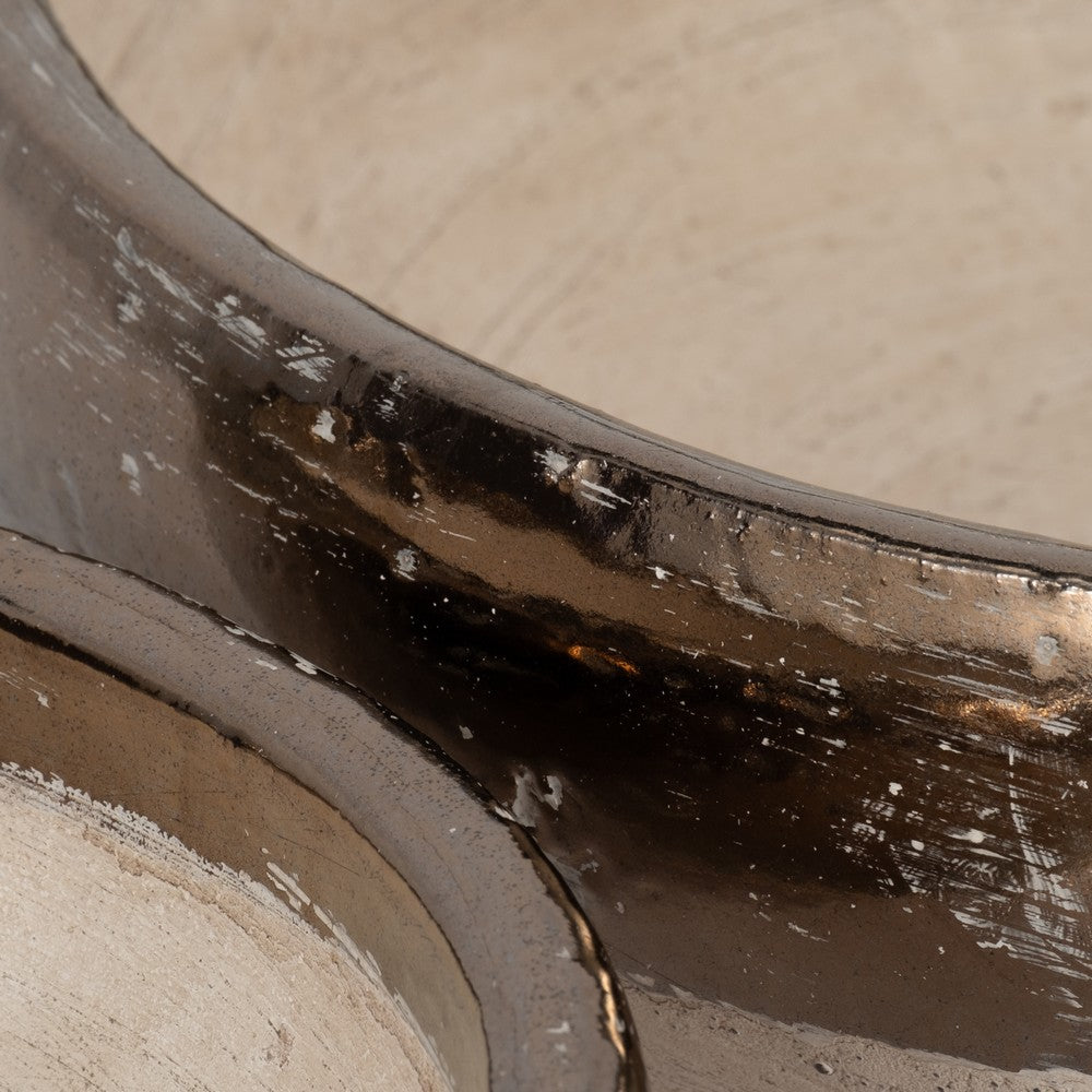 Decorative Accent Bowl Set of 2 | Mud Gray Finish w Gold Rim Accent