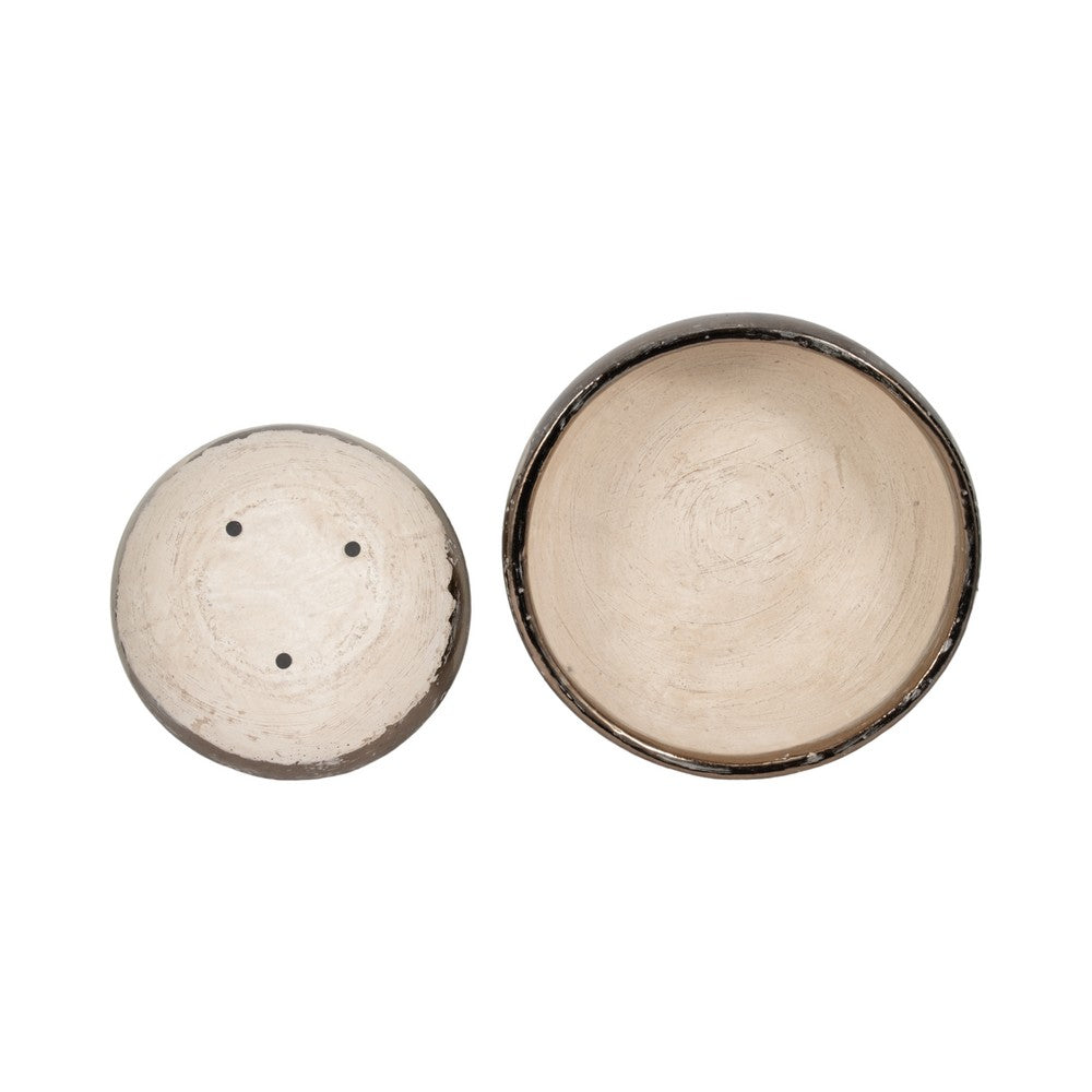 Decorative Accent Bowl Set of 2 | Mud Gray Finish w Gold Rim Accent