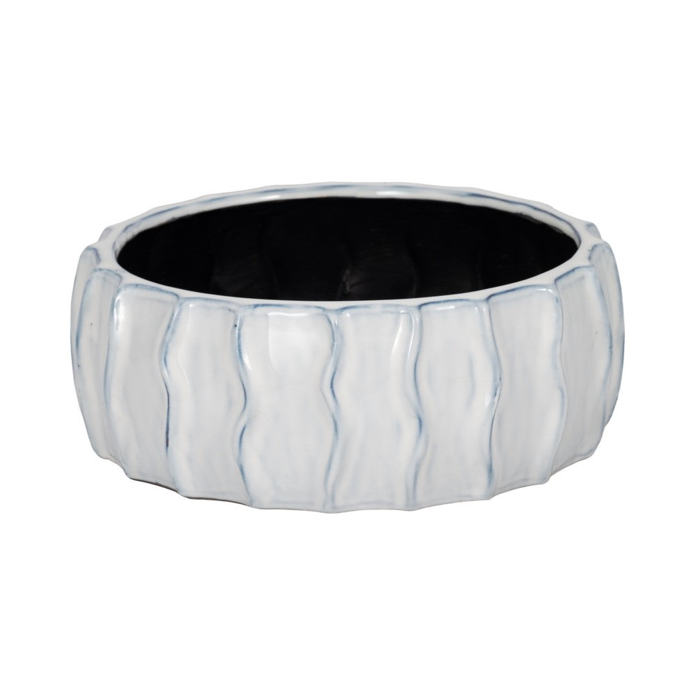 Decorative Bowl | White & Blue Wavy Sea Urchin Patterned Ceramic