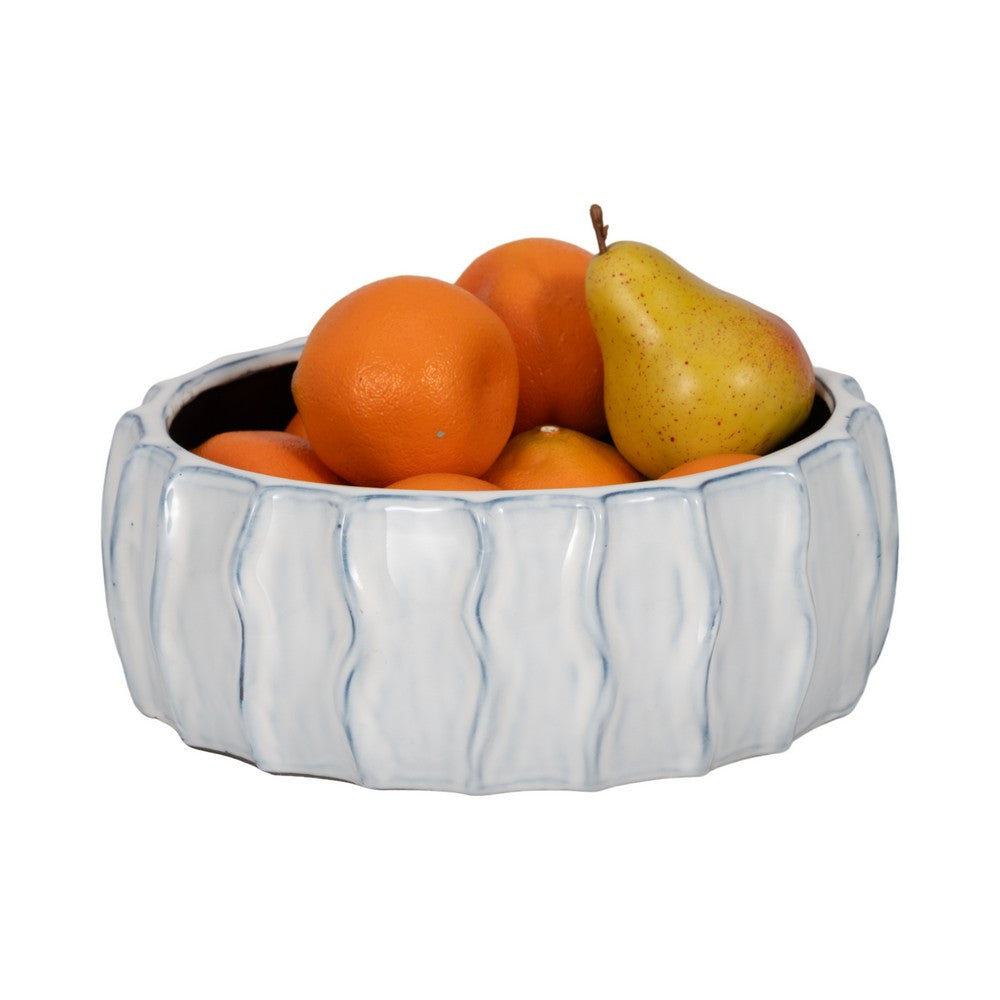 Decorative Bowl | White & Blue Wavy Sea Urchin Patterned Ceramic