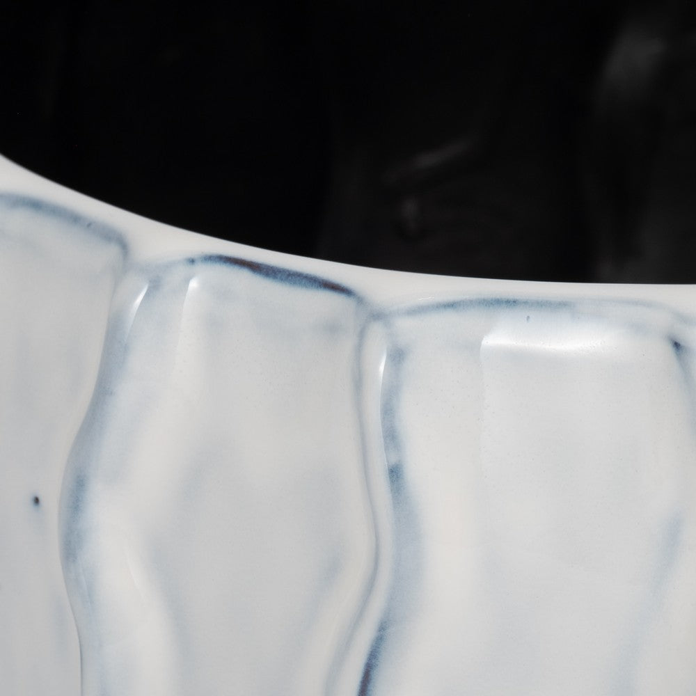 Decorative Bowl | White & Blue Wavy Sea Urchin Patterned Ceramic