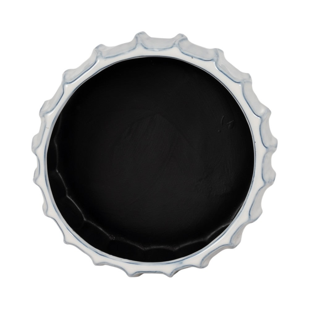 Decorative Bowl | White & Blue Wavy Sea Urchin Patterned Ceramic