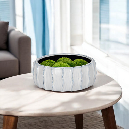 Decorative Bowl | White & Blue Wavy Sea Urchin Patterned Ceramic