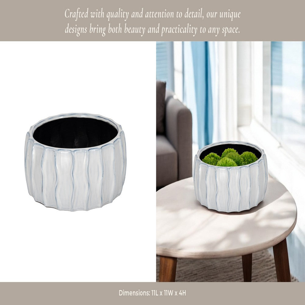 Decorative Bowl | White & Blue Wavy Sea Urchin Patterned Ceramic