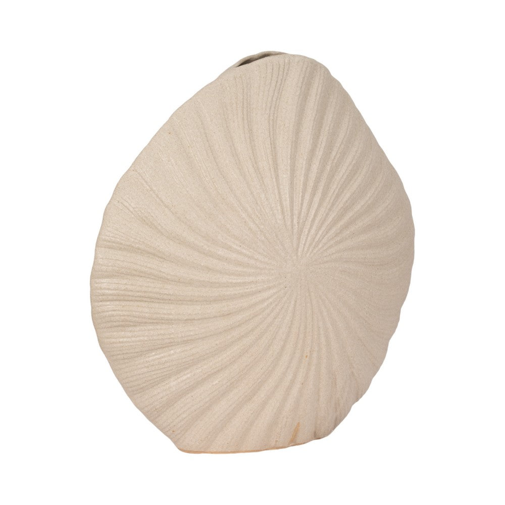 Coastal Shell Vase | White Sand Ceramic Decorative Accent | 23"