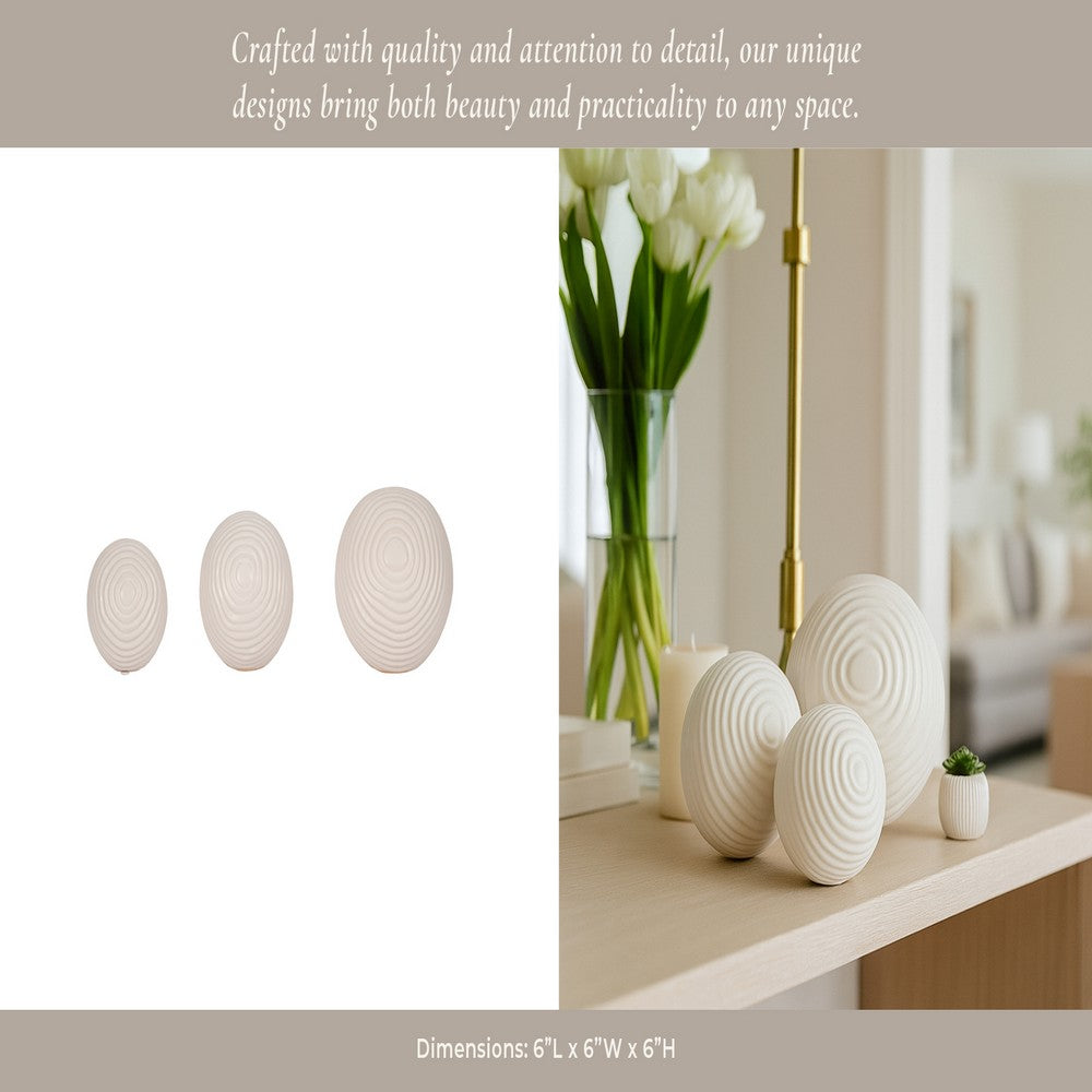 Spiral Decorative Orb Set of 3 | Varied Sizes | White Textured Ceramic