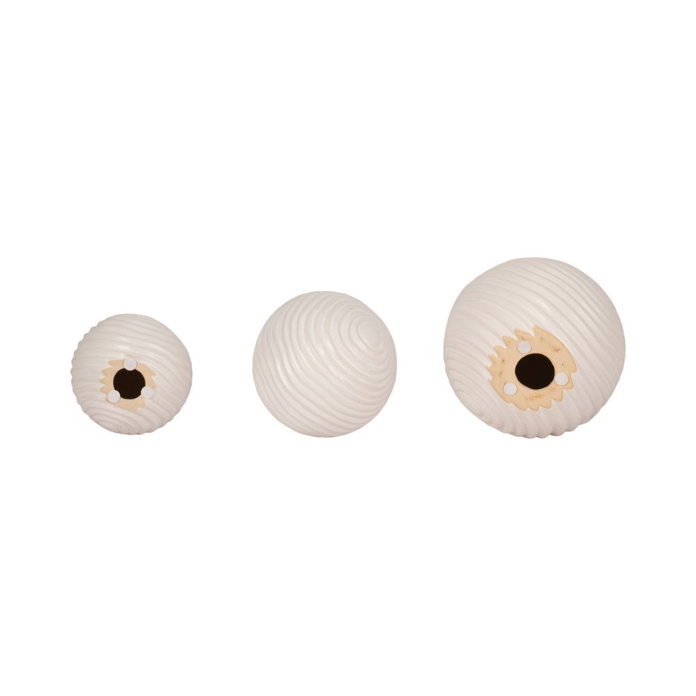 Spiral Decorative Orb Set of 3 | Varied Sizes | White Textured Ceramic