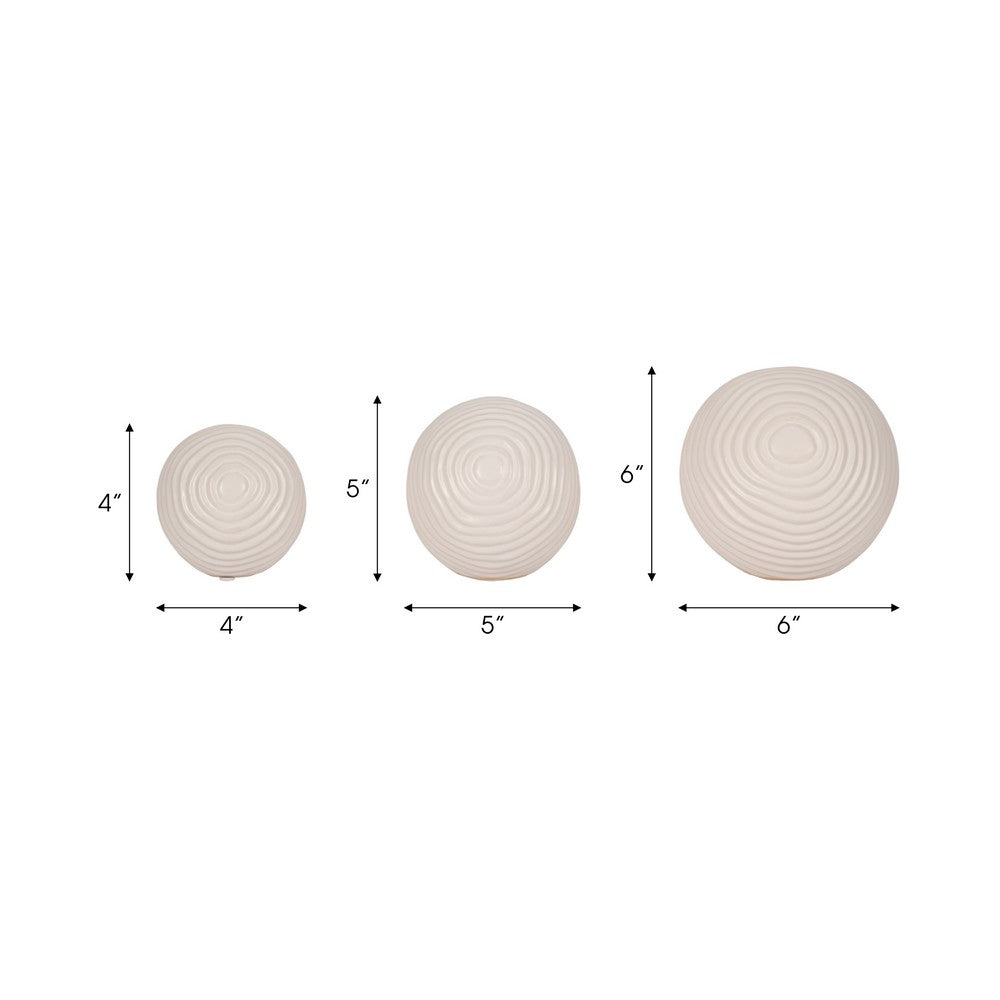 Spiral Decorative Orb Set of 3 | Varied Sizes | White Textured Ceramic