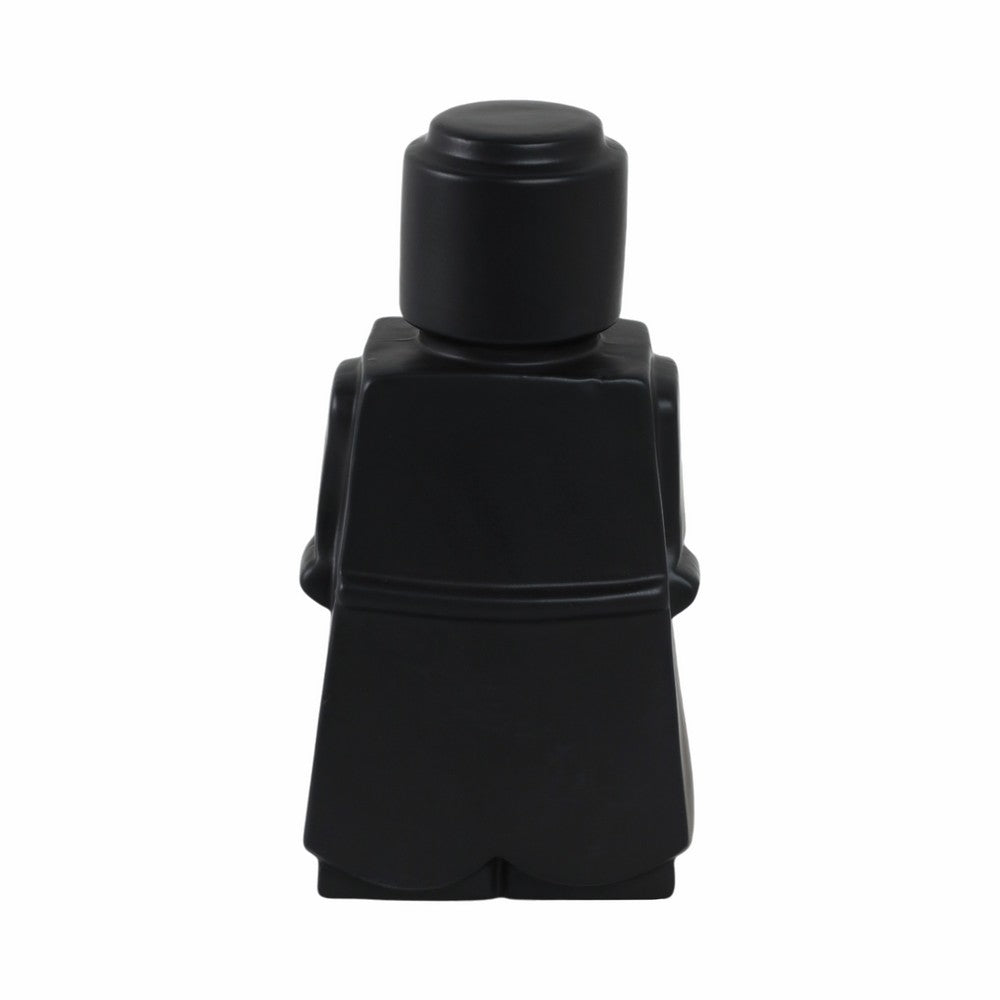 Decorative Sculpted Block Girl Figurine | 12" Antique Black Ceramic