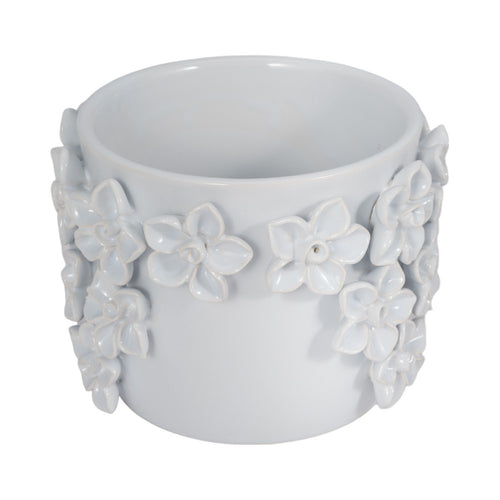 Nels Decorative Planter | Raised Flower Detailwork | White Ceramic 6"