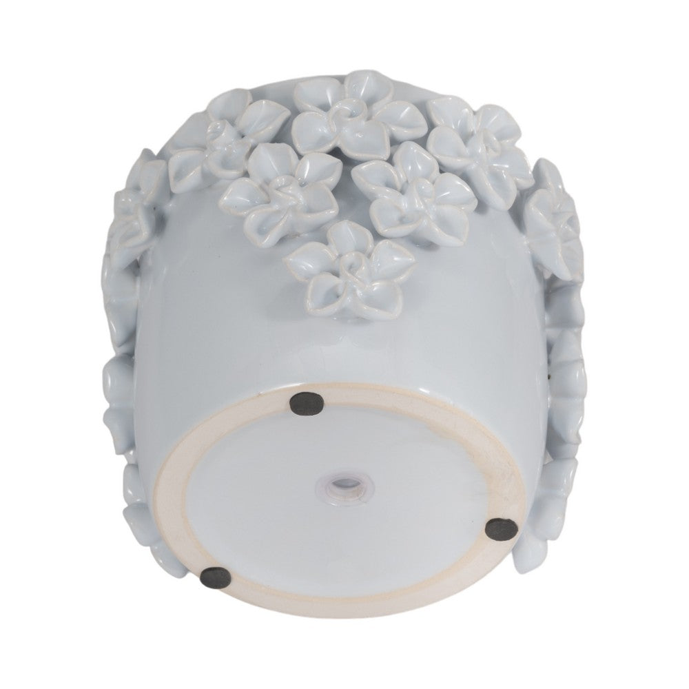 Nels Decorative Planter | Raised Flower Detailwork | White Ceramic 6"
