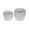 Nels Decorative Planter | Raised Flower Detailwork | White Ceramic 6"