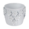 Outdoor Decorative Planter | Artful 3D Raised Floral Applique | 7" White