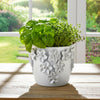 Outdoor Decorative Planter | Artful 3D Raised Floral Applique | 7" White