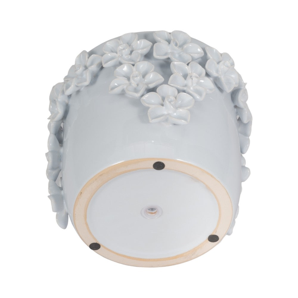 Outdoor Decorative Planter | Artful 3D Raised Floral Applique | 7" White