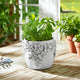 Outdoor Decorative Planter | Artful 3D Raised Floral Applique | 7" White