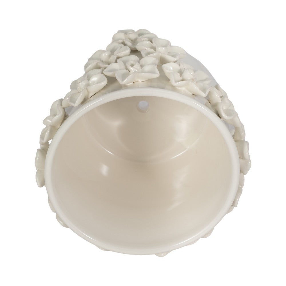 Reya Planter Pot w 3D Floral Applique | Handcrafted Ivory Ceramic | 7"