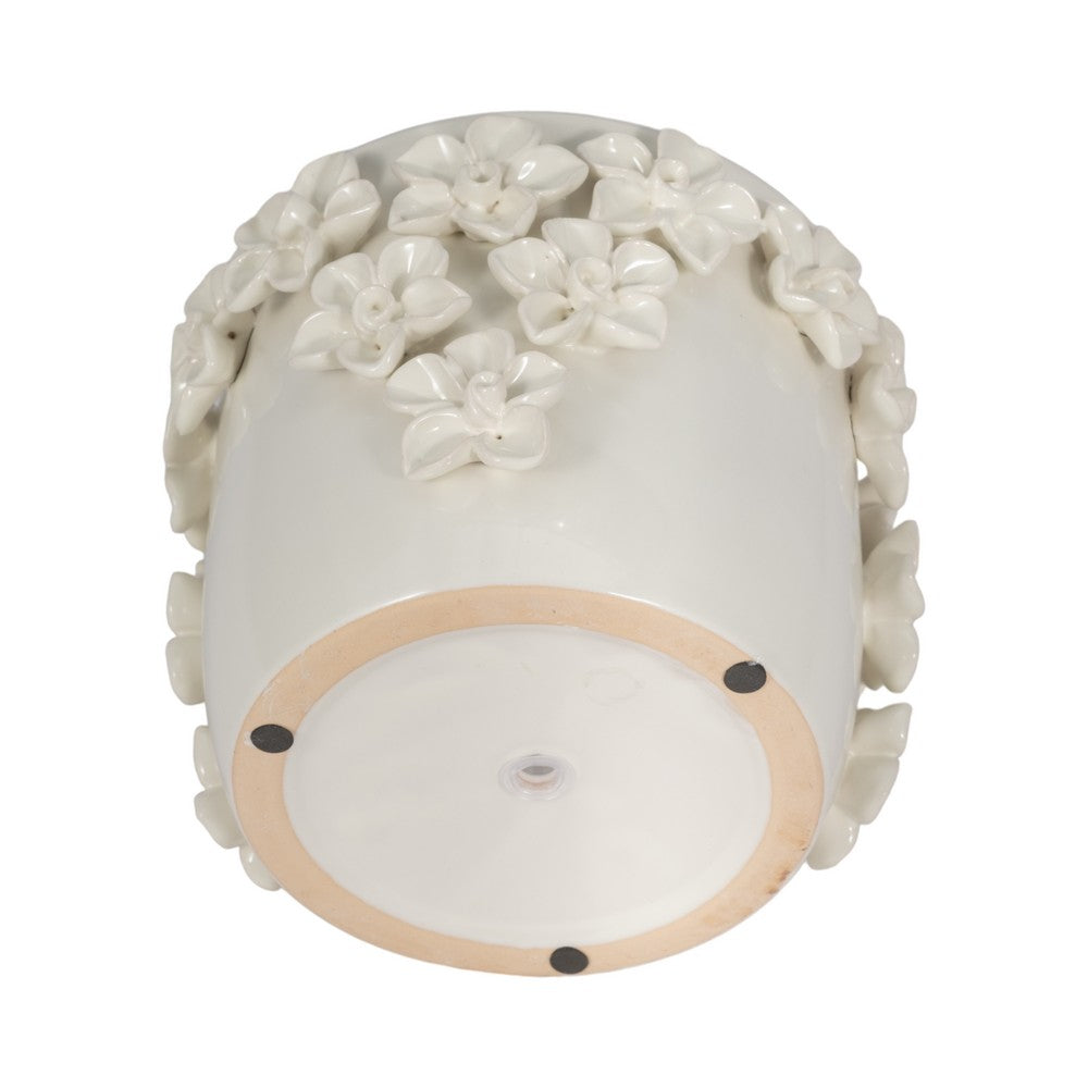 Reya Planter Pot w 3D Floral Applique | Handcrafted Ivory Ceramic | 7"