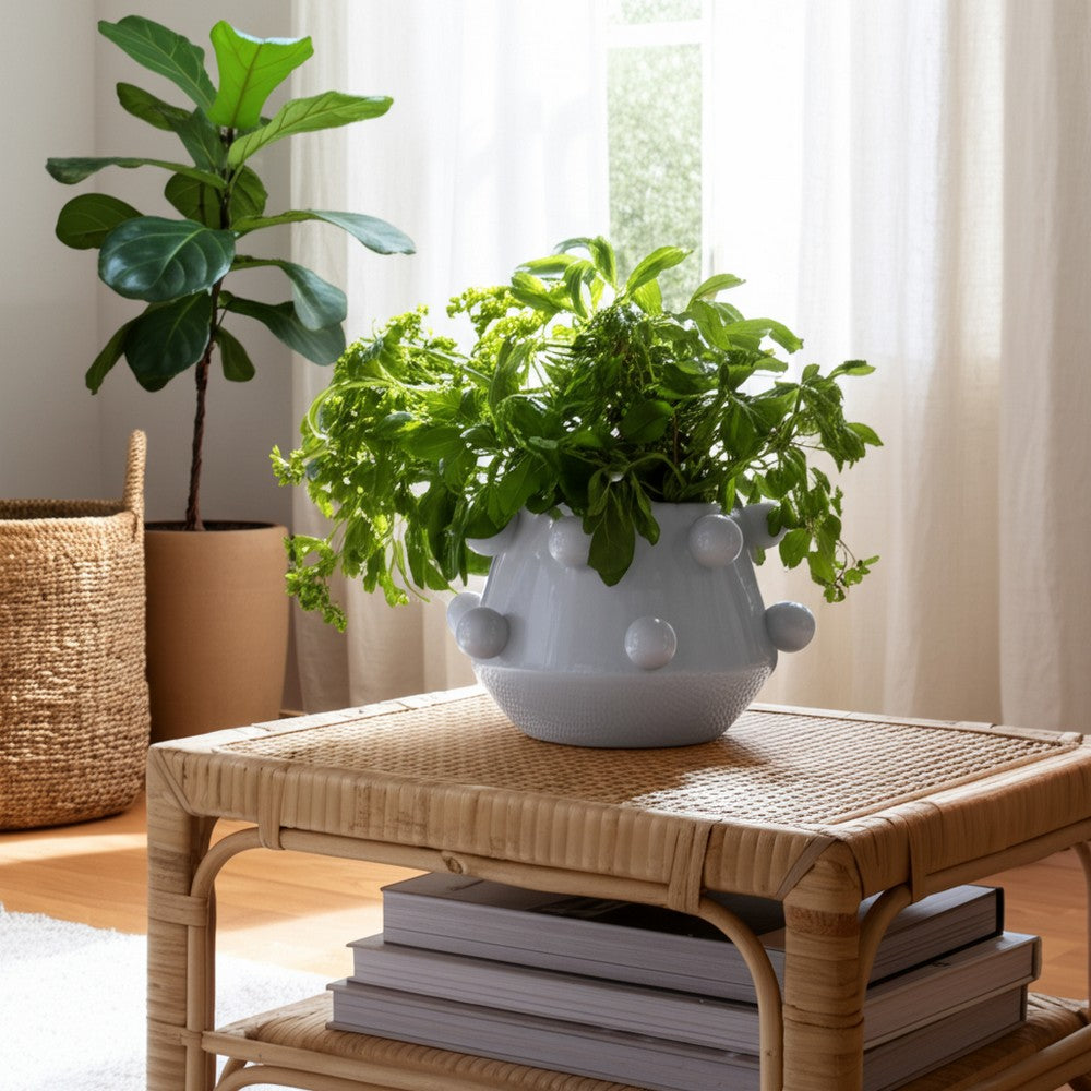 Indoor Outdoor Flower Planter Pot | White Tapered Bubbled Ceramic
