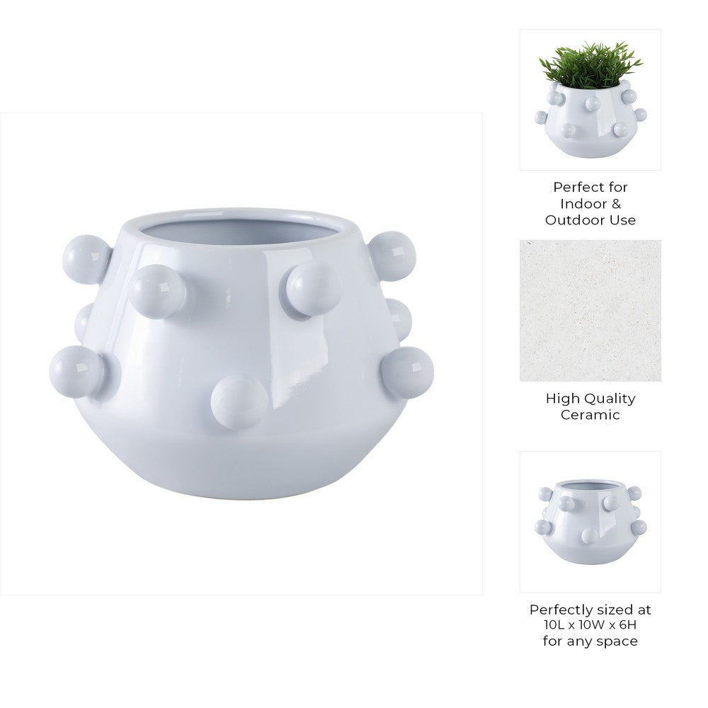 Indoor Outdoor Flower Planter Pot | White Tapered Bubbled Ceramic