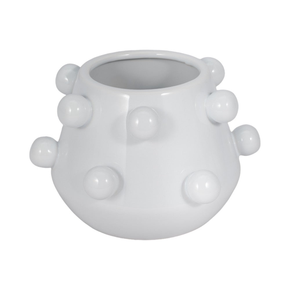 Outdoor Decorative Planter | 3D Raised Bubble Design | 8" White Ceramic