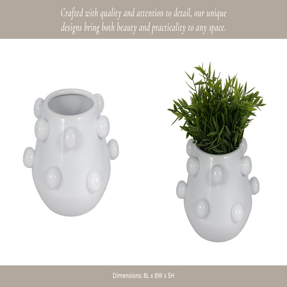 Outdoor Decorative Planter | 3D Raised Bubble Design | 8" White Ceramic