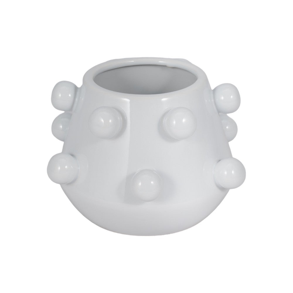 Outdoor Decorative Planter | 3D Raised Bubble Design | 8" White Ceramic