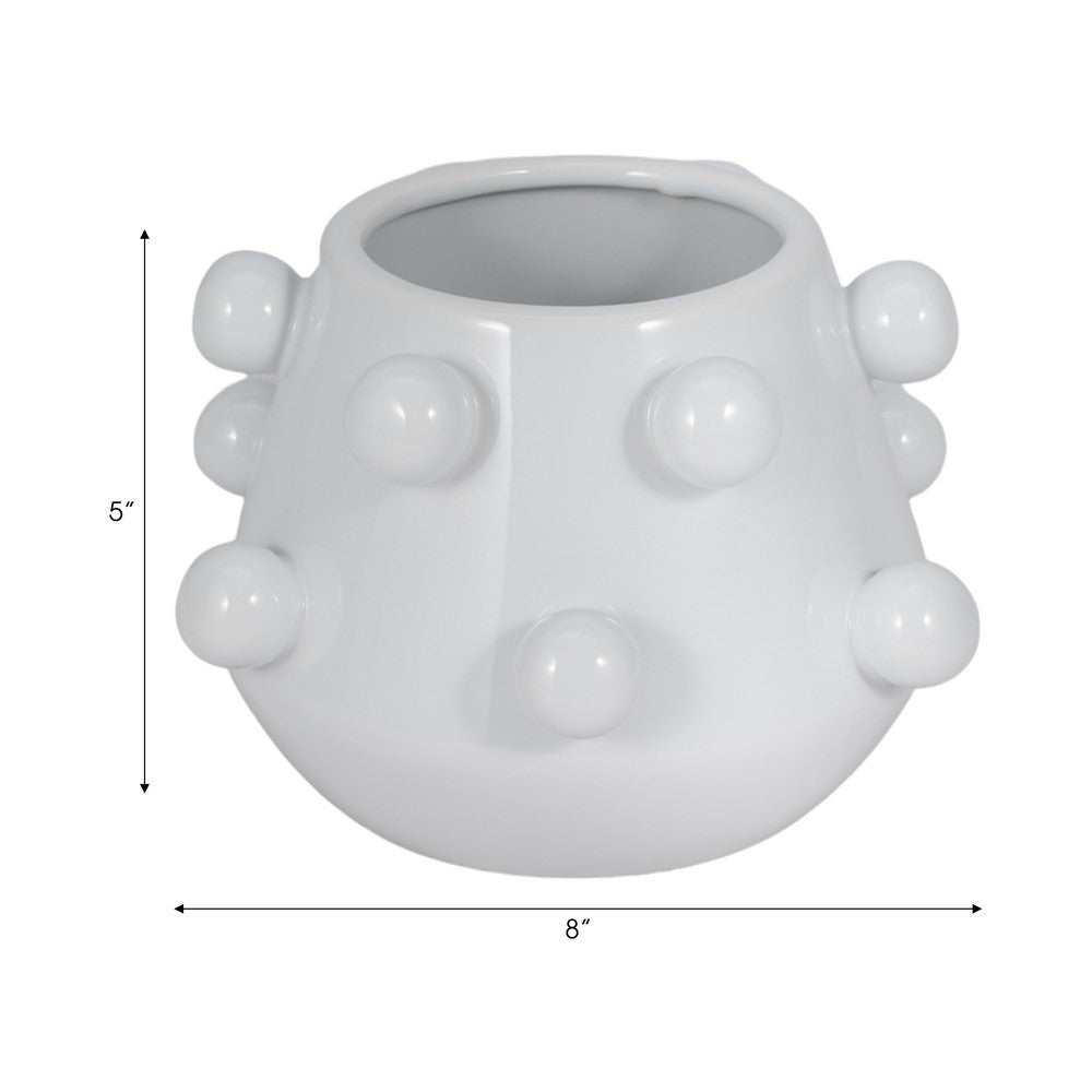 Outdoor Decorative Planter | 3D Raised Bubble Design | 8" White Ceramic