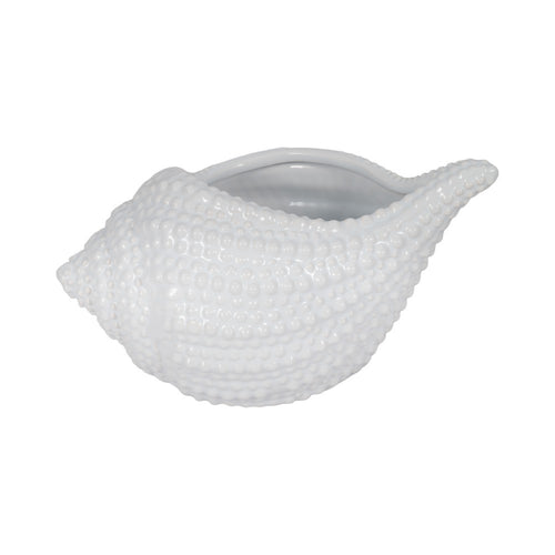 Decorative Coastal Seashell Accent Planter | 10" Gloss White Ceramic