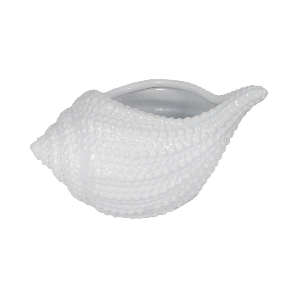 Decorative Coastal Seashell Accent Planter | 10" Gloss White Ceramic