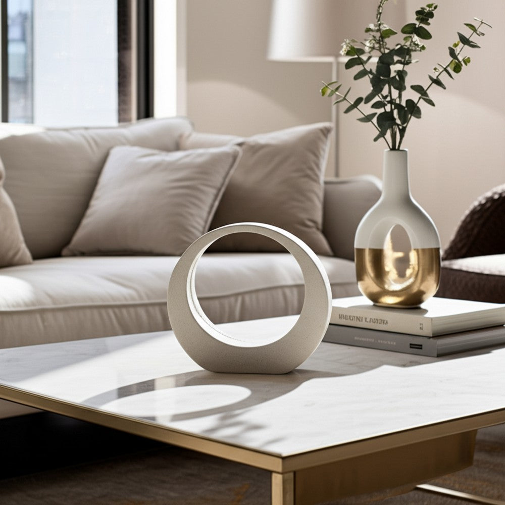Accent Decor | 8" Glaze Loop Design | Modern Sand White Ceramic