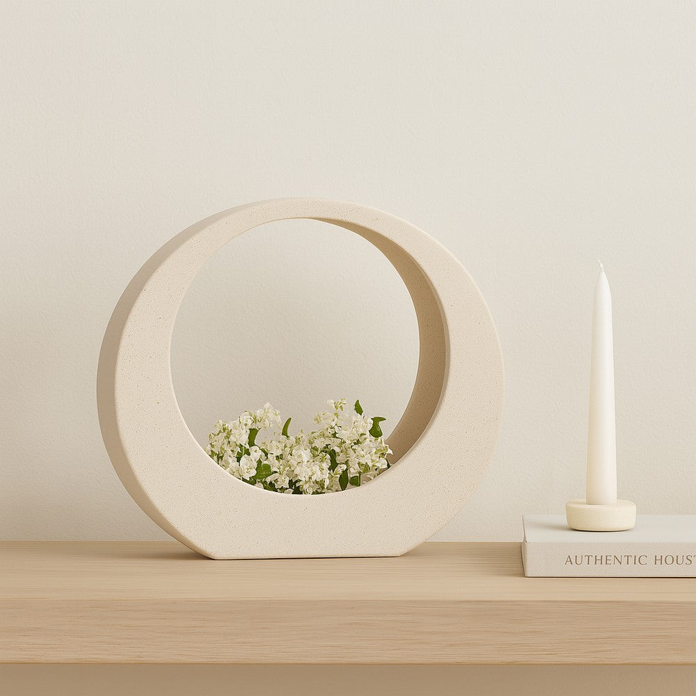 Accent Decor | 8" Glaze Loop Design | Modern Sand White Ceramic