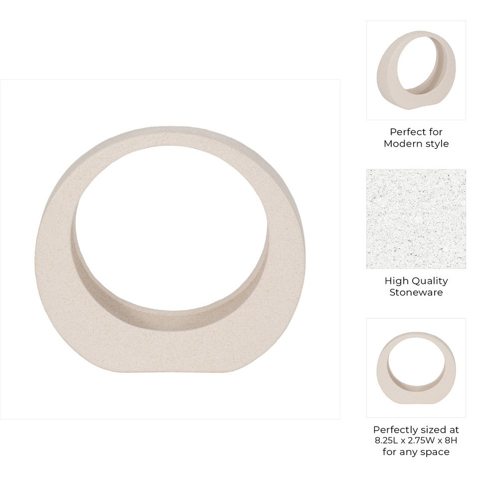 Accent Decor | 8" Glaze Loop Design | Modern Sand White Ceramic