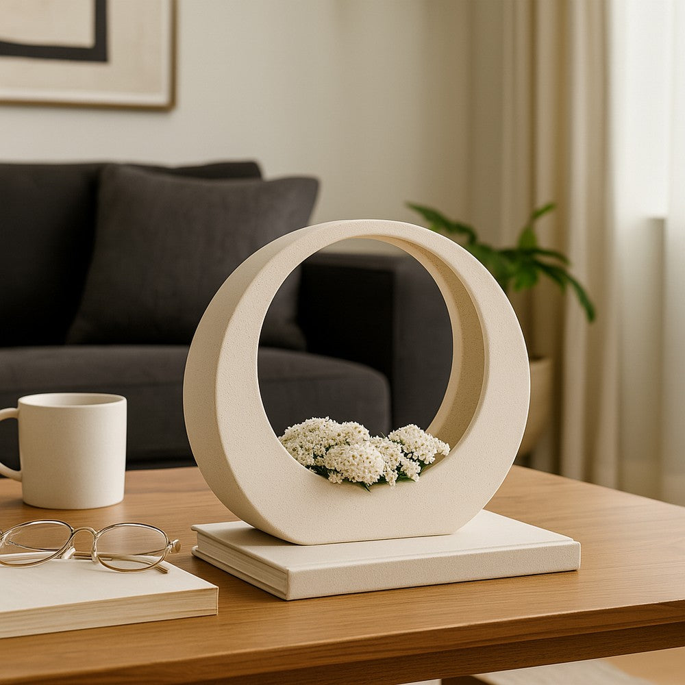 Accent Decor | 8" Glaze Loop Design | Modern Sand White Ceramic