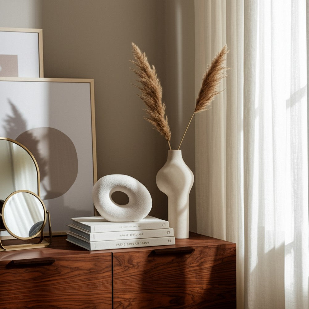Cutout Slanted Ring Decorative Accent | Textured White Ceramic | 10"