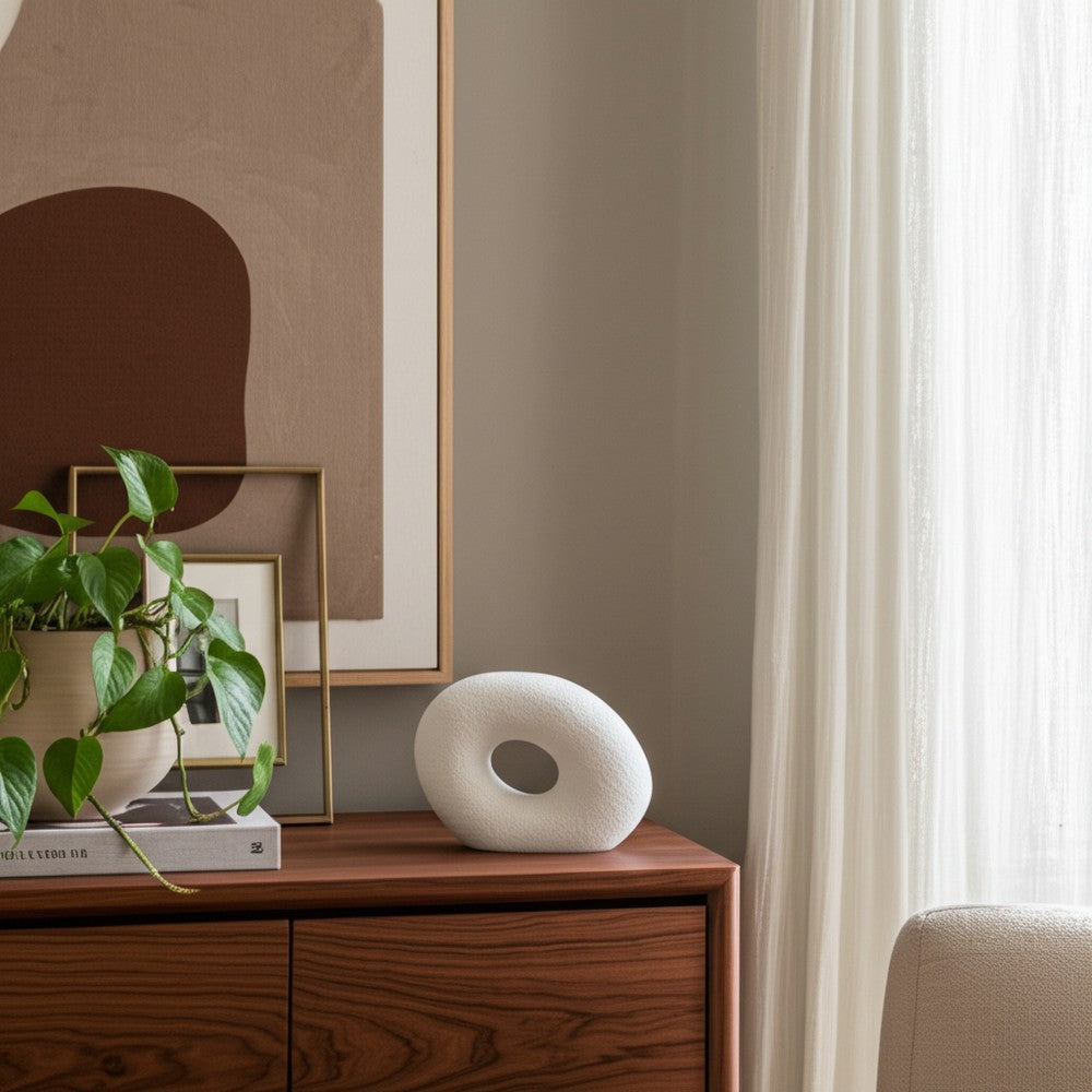 Cutout Slanted Ring Decorative Accent | Textured White Ceramic | 10"