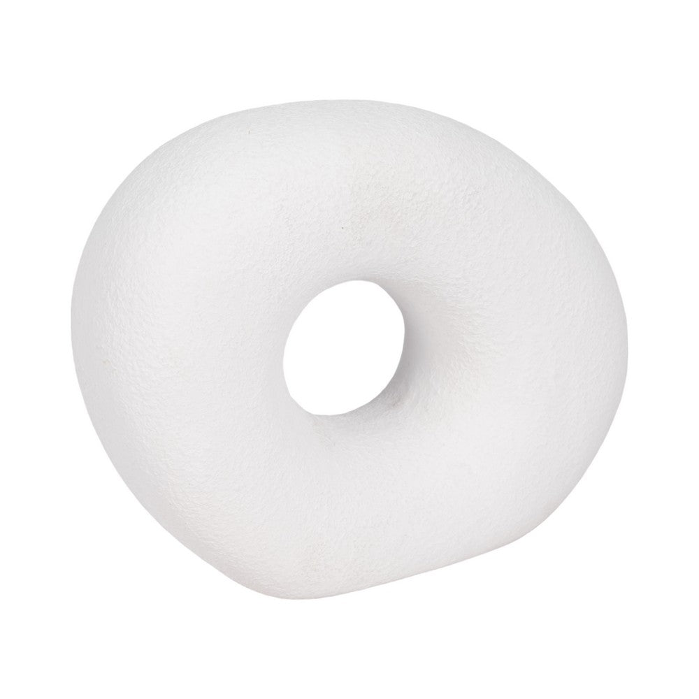 Cutout Slanted Ring Decorative Accent | Textured White Ceramic | 10"