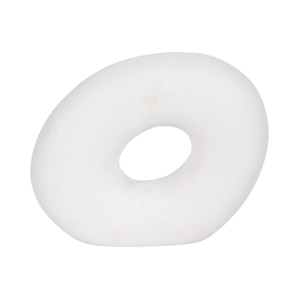 Cutout Slanted Ring Decorative Accent | Textured White Ceramic | 10"