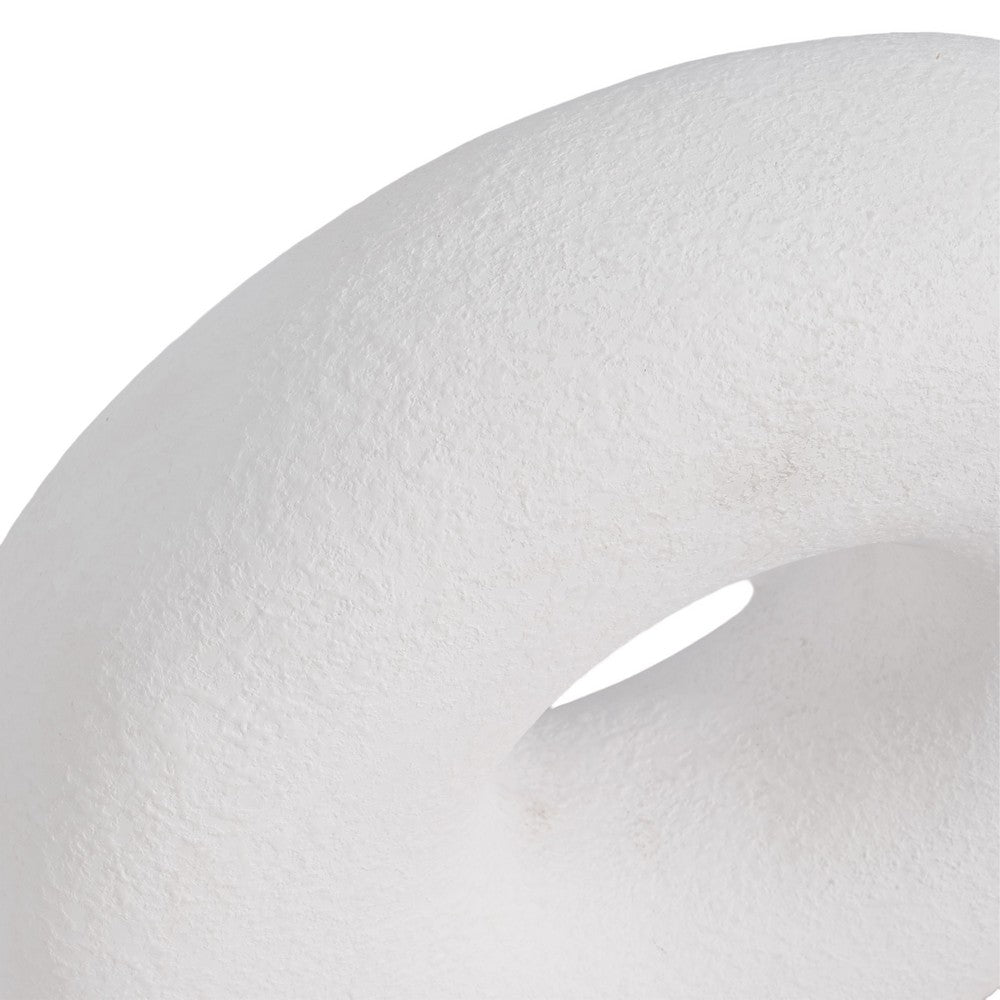 Cutout Slanted Ring Decorative Accent | Textured White Ceramic | 10"