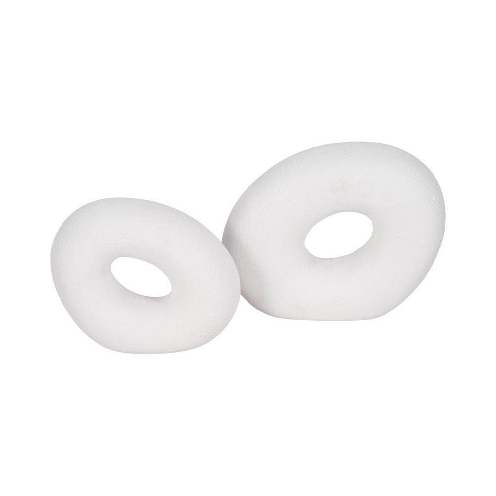 Cutout Slanted Ring Decorative Accent | Textured White Ceramic | 10"