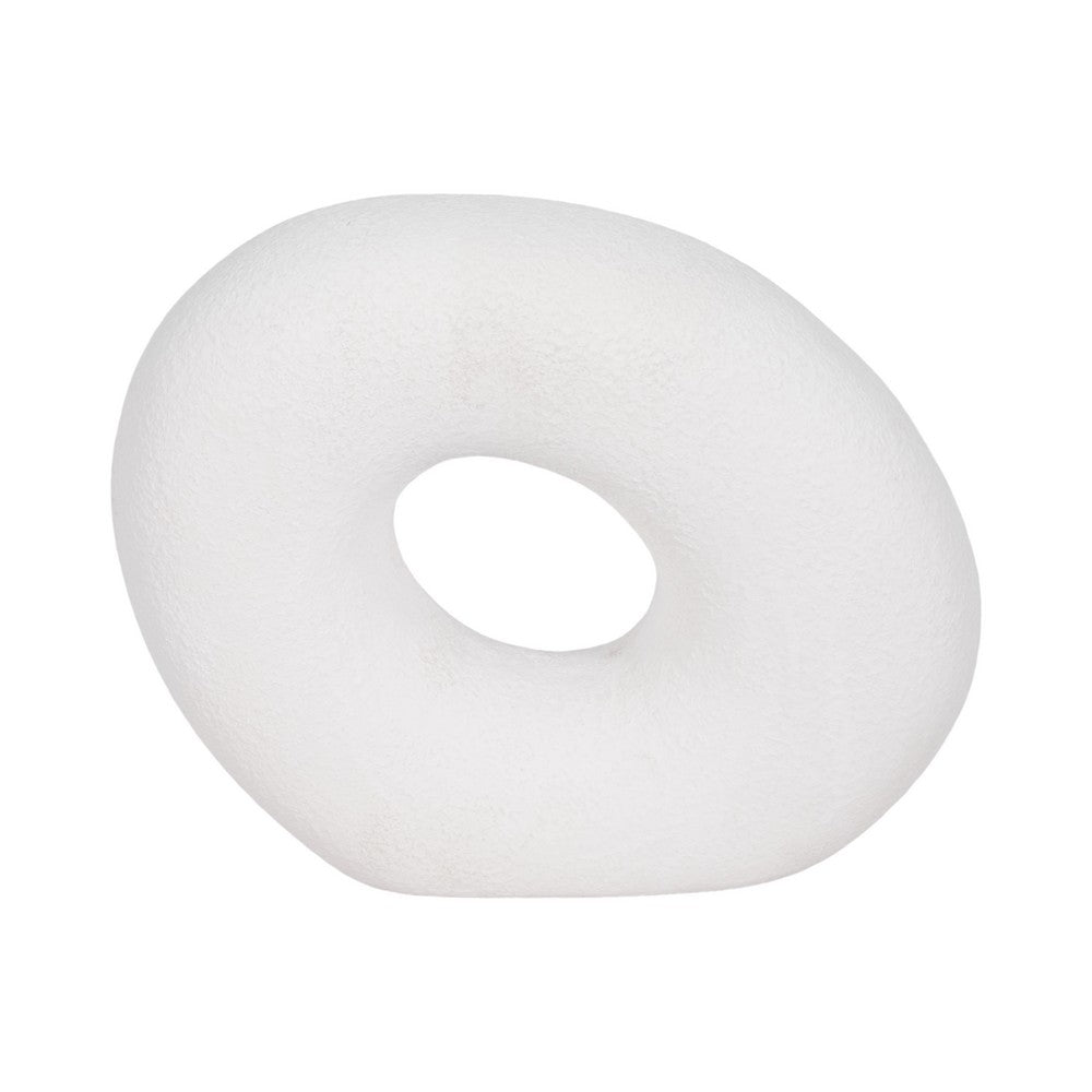 Cutout Slanted Ring Decorative Accent | Textured White Ceramic | 10"