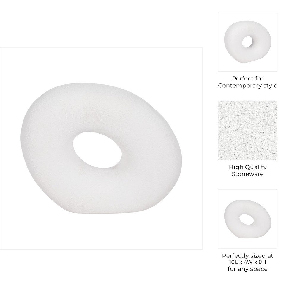 Cutout Slanted Ring Decorative Accent | Textured White Ceramic | 10"