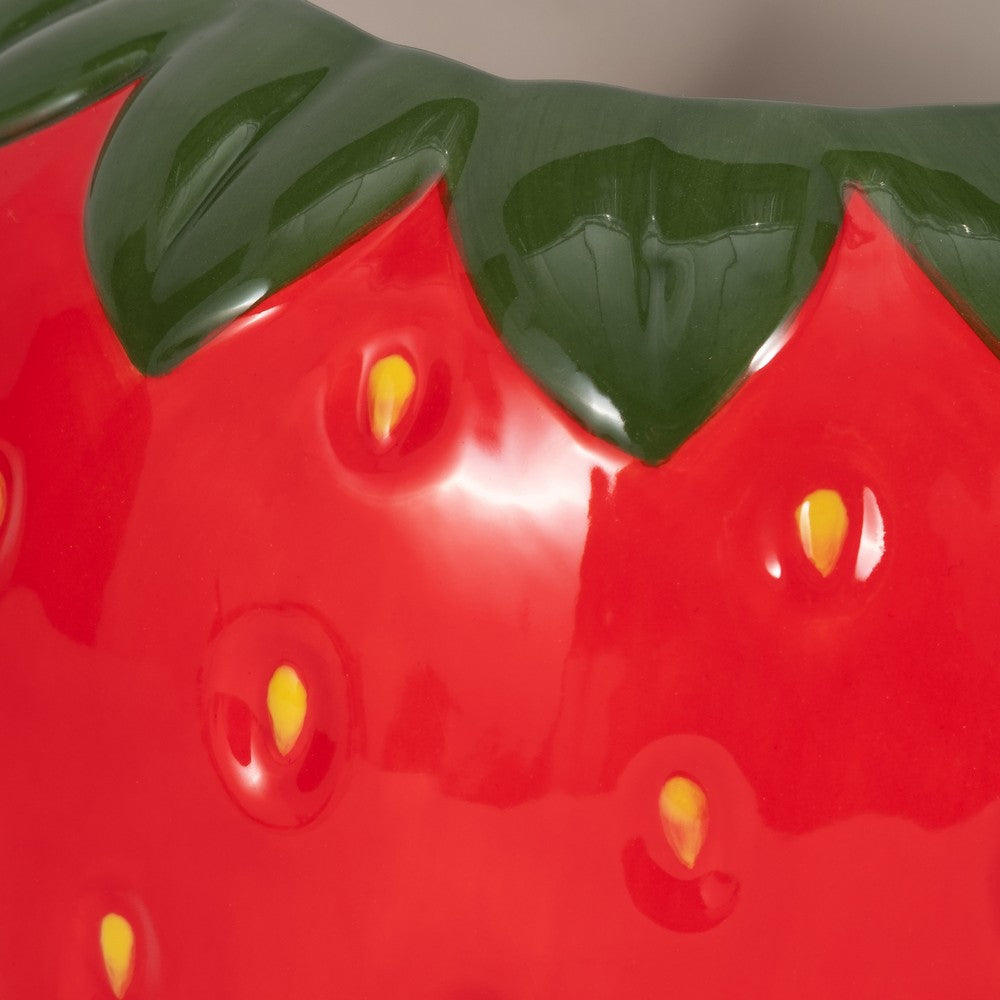 Strawberry Planter | 3D Design with Calyx Rim | Red Glossy Ceramic 7"
