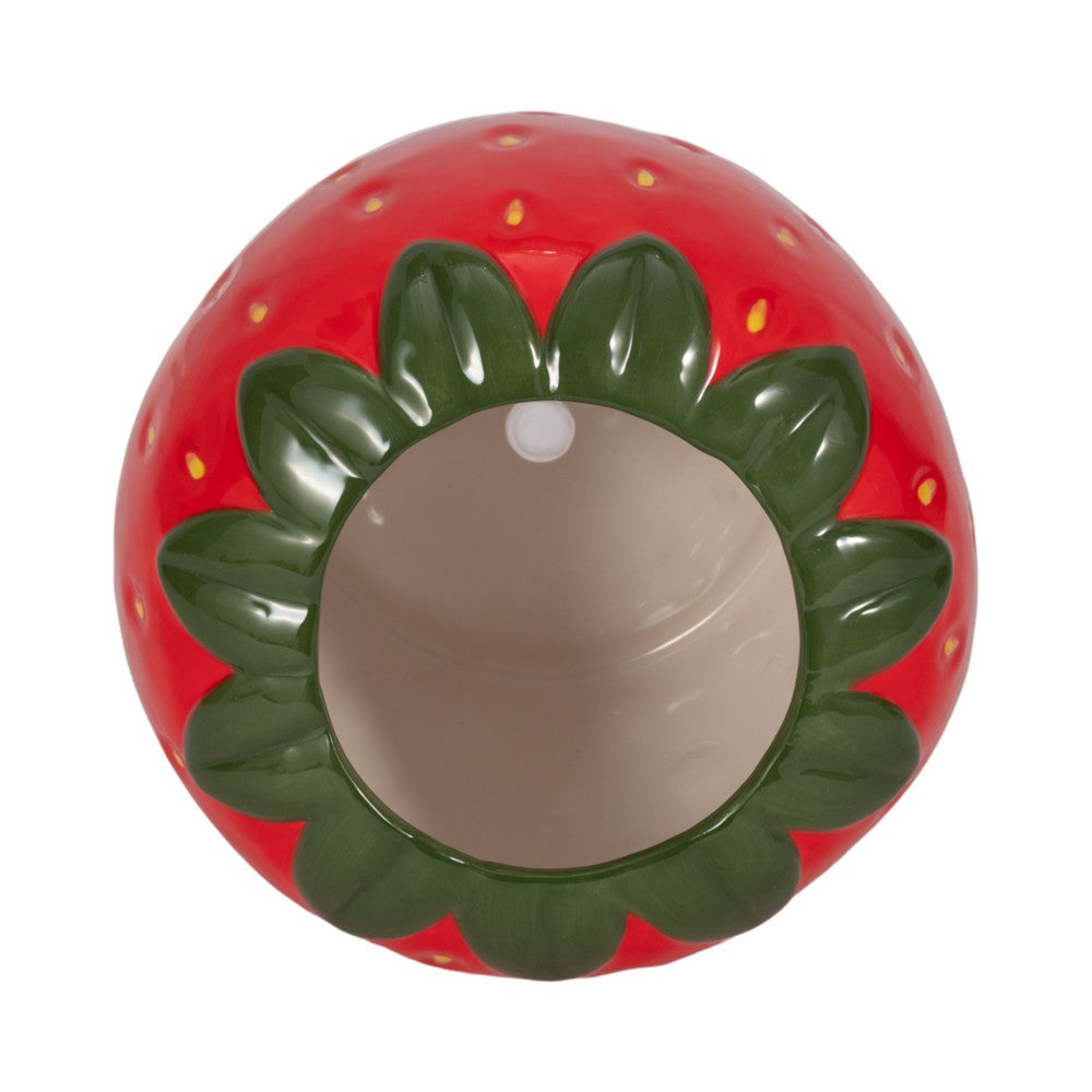 Strawberry Planter | 3D Design with Calyx Rim | Red Glossy Ceramic 7"